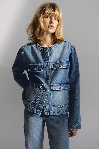 Veste sans col en denim