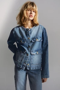 Veste sans col en denim