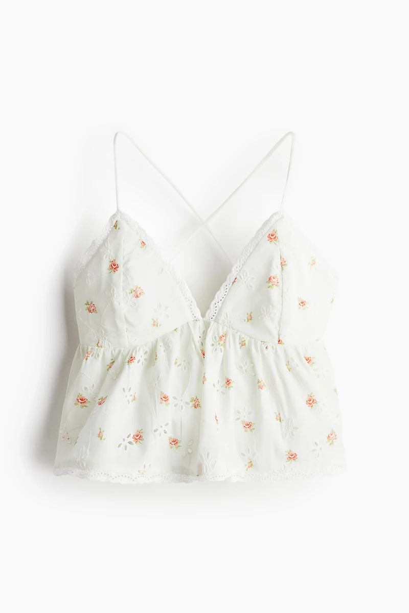 Haut à bretelles fines avec broderie anglaise