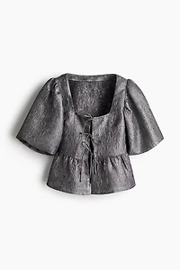Jacquard-Weave Tie-Front Blouse