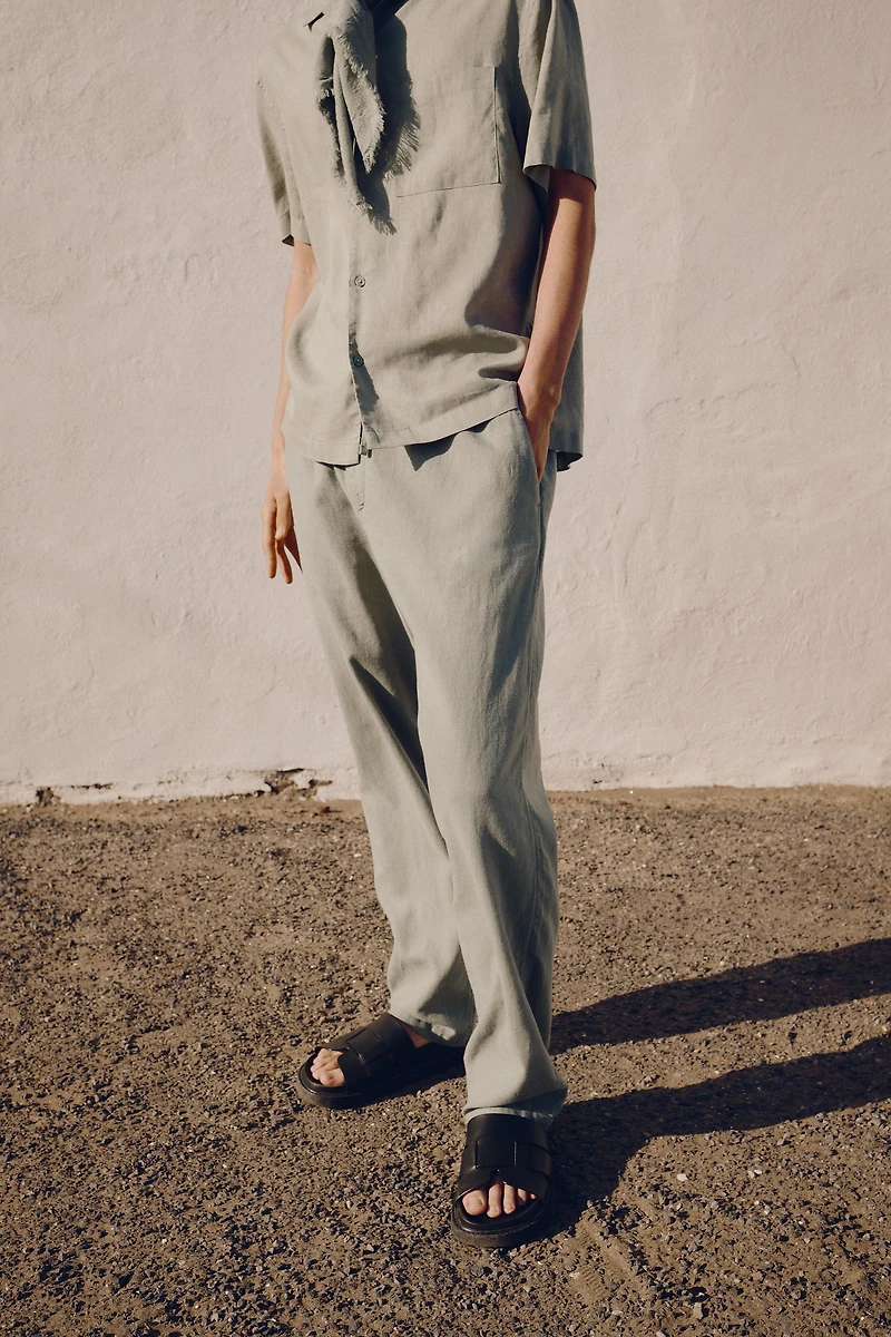 Regular-Fit Linen-Blend Pants
