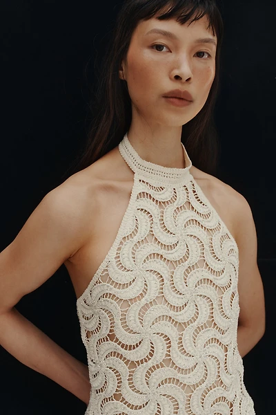Beaded Crochet-Look Halterneck Top