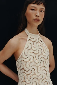 Beaded Crochet-Look Halterneck Top