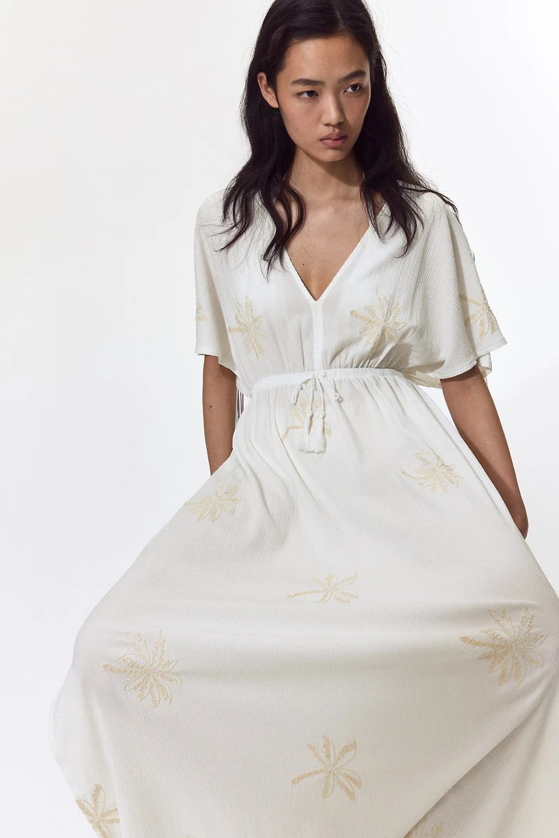 Embroidered Drawstring Dress