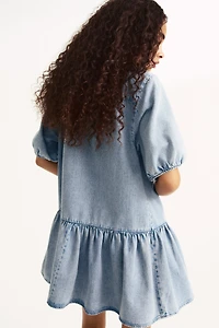 Flared-Hem Denim Dress