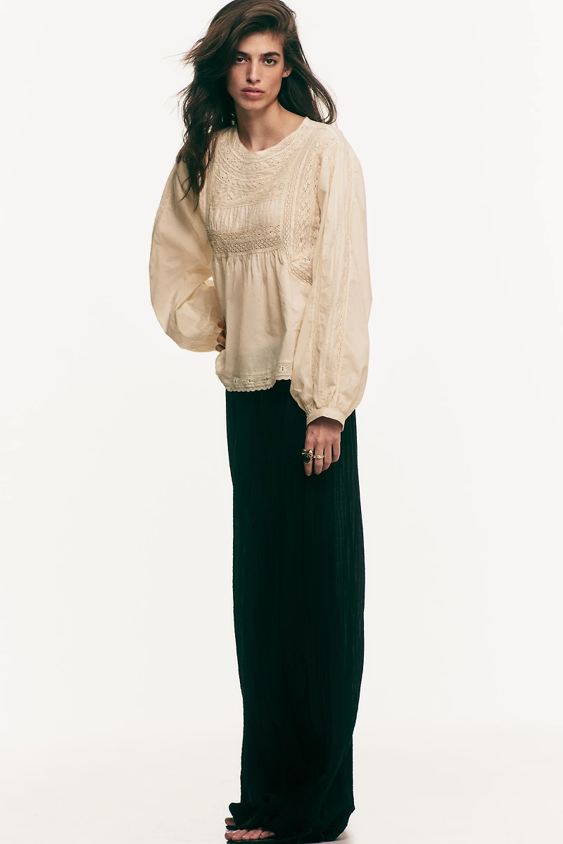 Lace-Inset Cotton Blouse