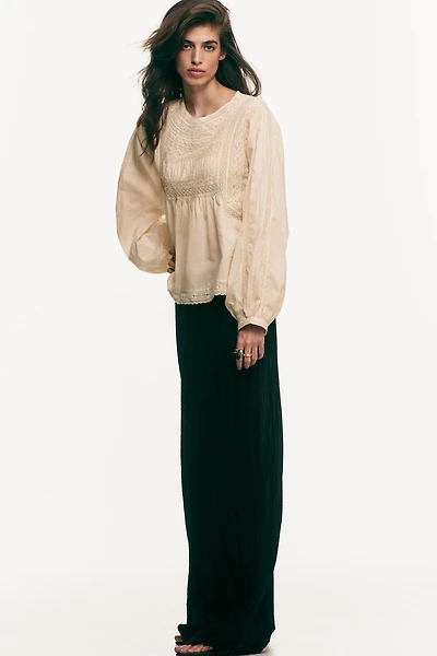 Lace-Inset Cotton Blouse