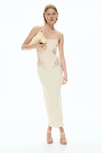 Lace-Detail Satin Dress with Scarf