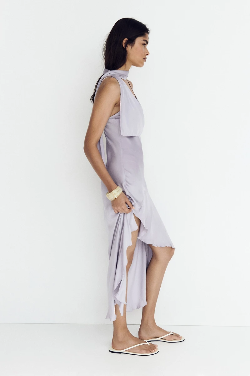 Scarf-Detail Satin Dress