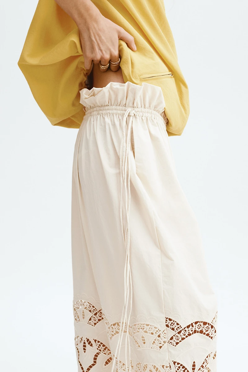 Drawstring Pants with Eyelet Embroidery
