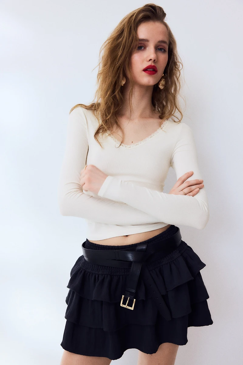 Lace-Trimmed Jersey Top