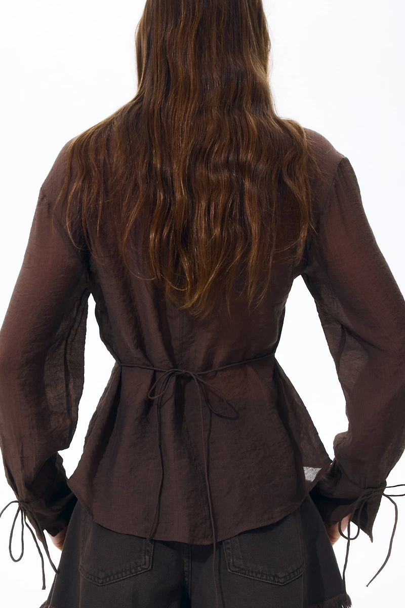 Tie-Detail Linen-Blend Shirt