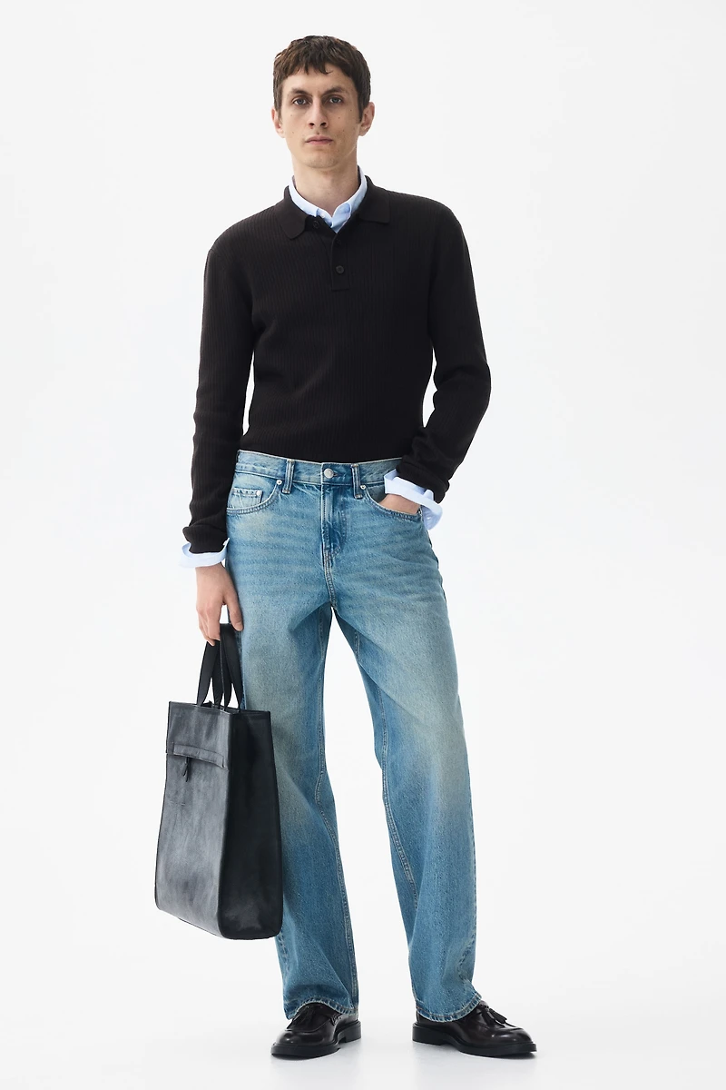 Slim-Fit Rib-Knit Polo Shirt