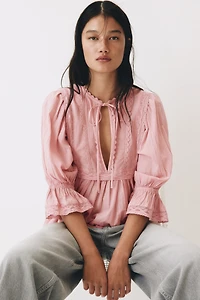Lace-Trimmed Cotton Blouse