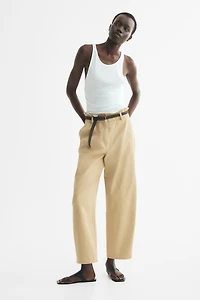 Belted Barrel-Leg Pants