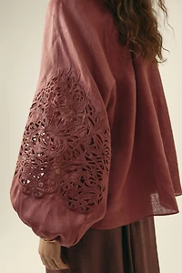 Linen Blouse with Eyelet Embroidery