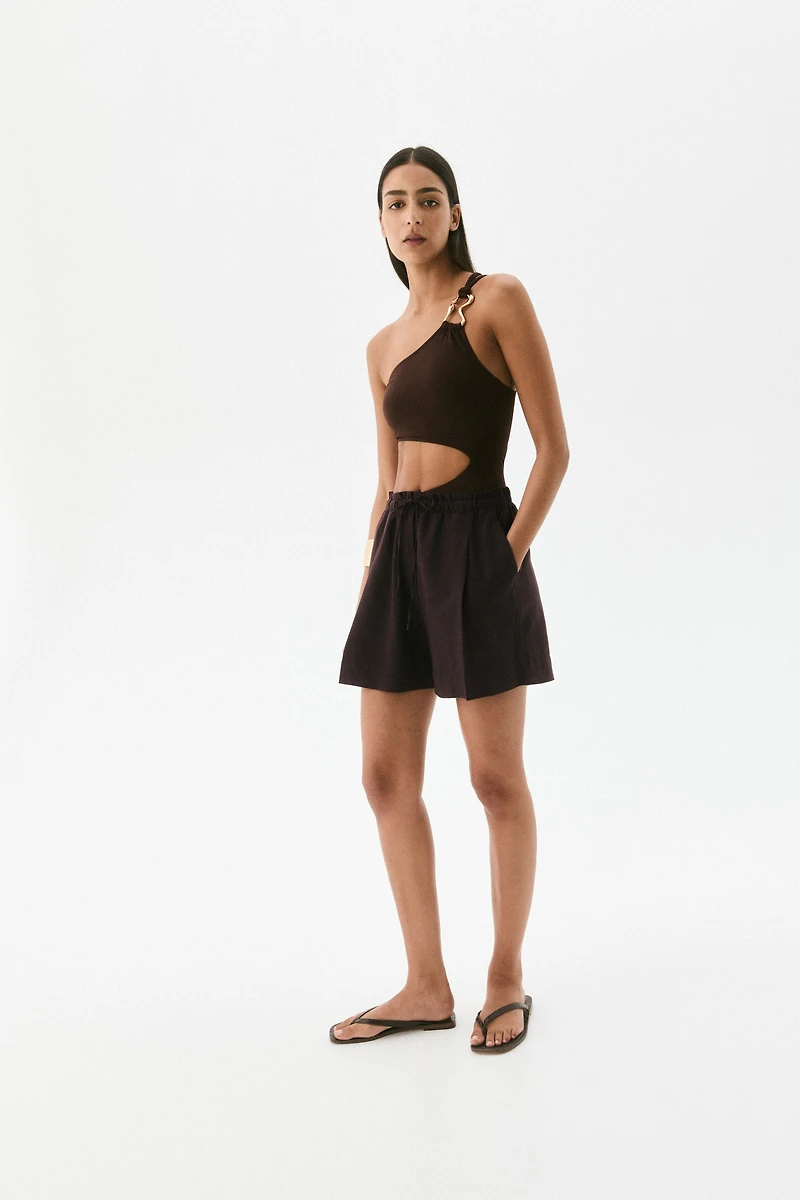 Linen-Blend Drawstring Shorts