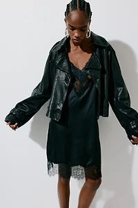 Lace-Trimmed Satin Dress