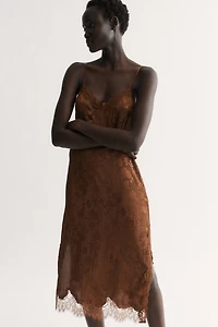 Lace-Trimmed Brocade Dress