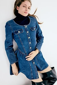 Flared-Skirt Denim Dress
