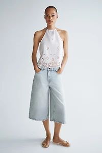Eyelet-Embroidered Top with Tie Shoulder Straps