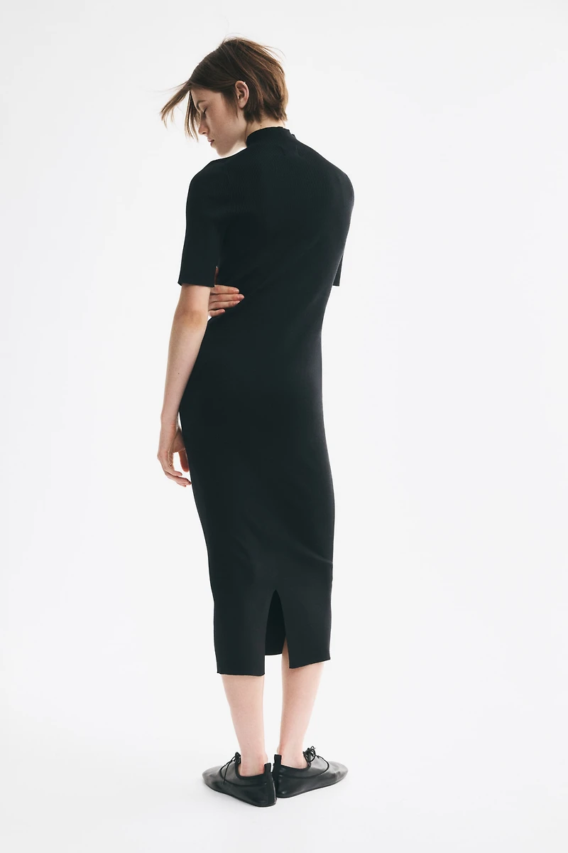 Fine-Knit Silk-Blend Mock Turtleneck Dress