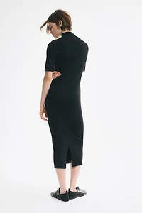 Fine-Knit Silk-Blend Mock Turtleneck Dress