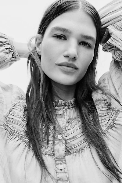 Denim-Look Cotton Blouse