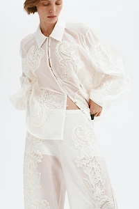 Appliquéd Barrel-Leg Pants