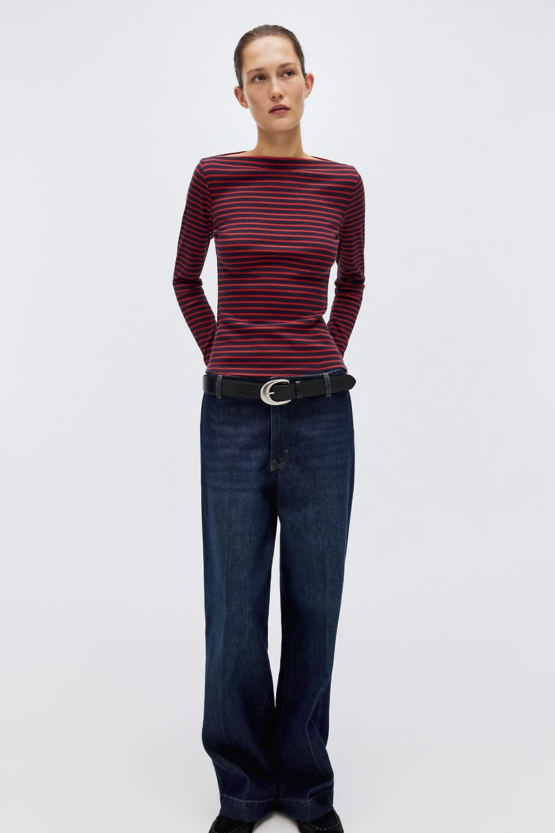 Ribbed Boat-Neck Top