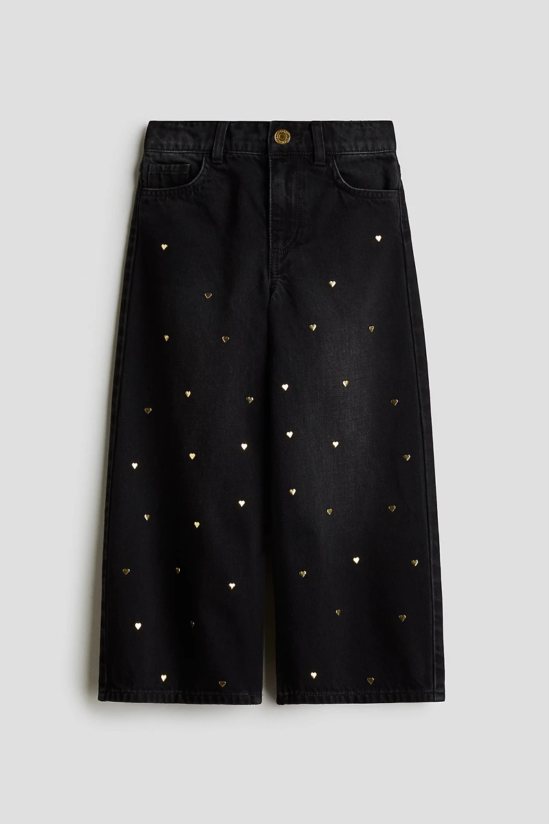 Motif-Detail Wide Leg Jeans