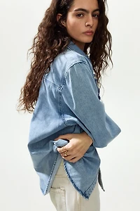 Ruffle-Trimmed Denim Shirt