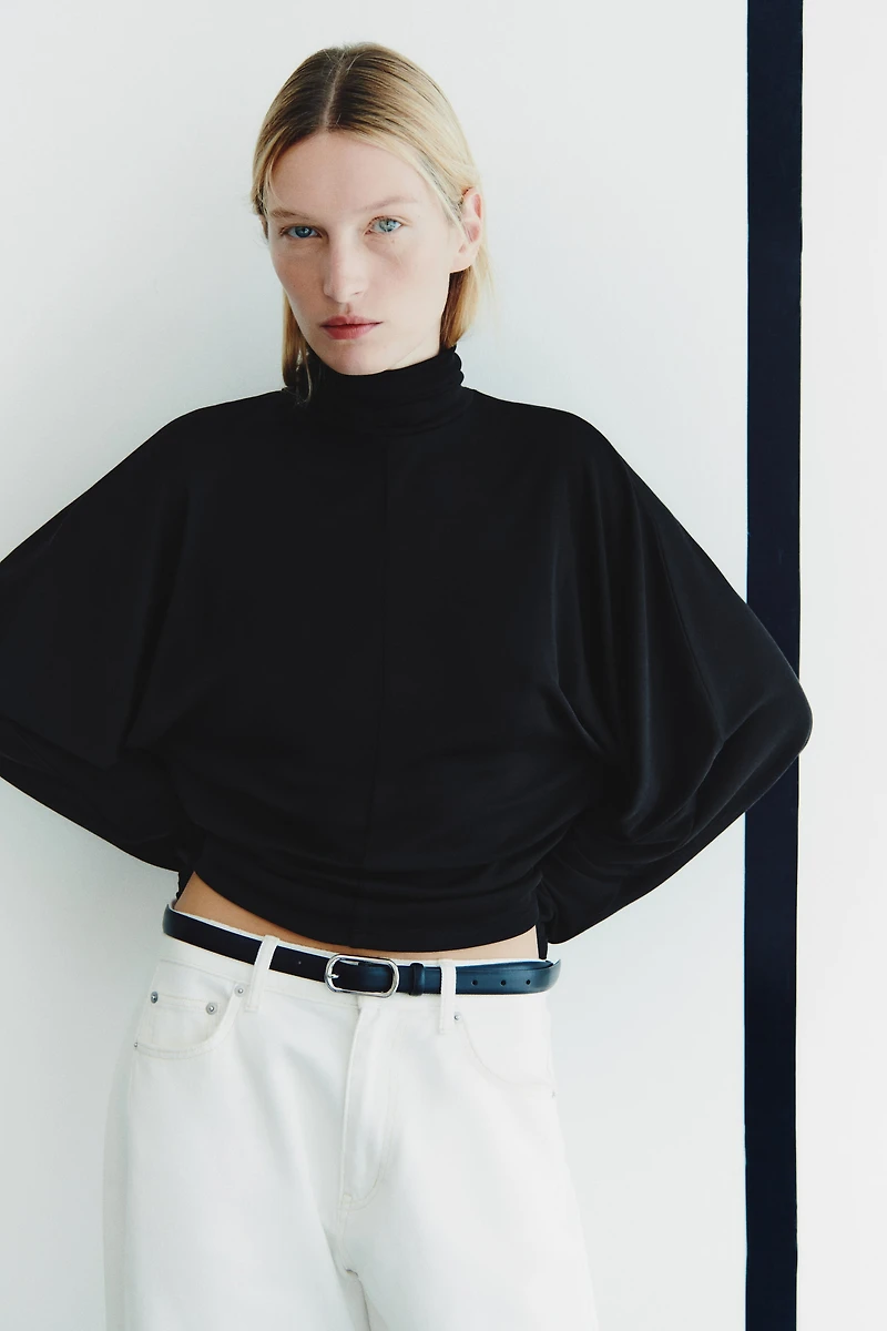 Batwing-Sleeved Mock Turtleneck Top