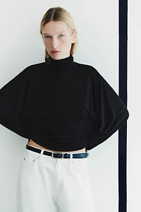Batwing-Sleeved Mock Turtleneck Top