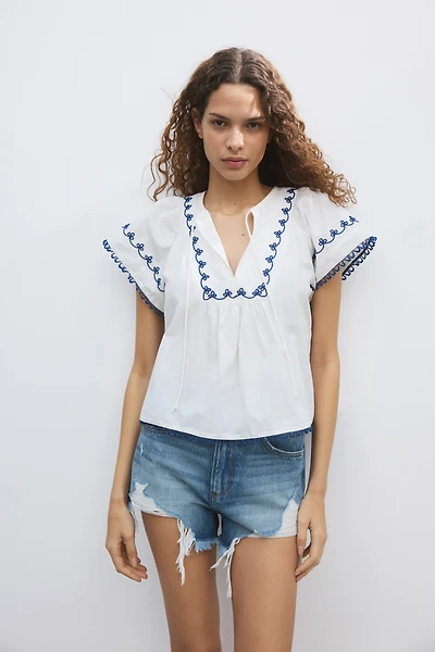 Distressed-Look Denim Shorts