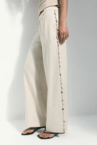 Embellished Linen-Blend Pants
