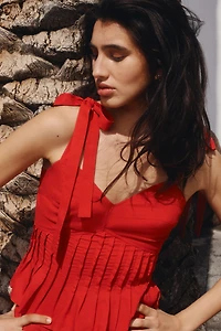 Linen-Blend Top with Tie Shoulder Straps