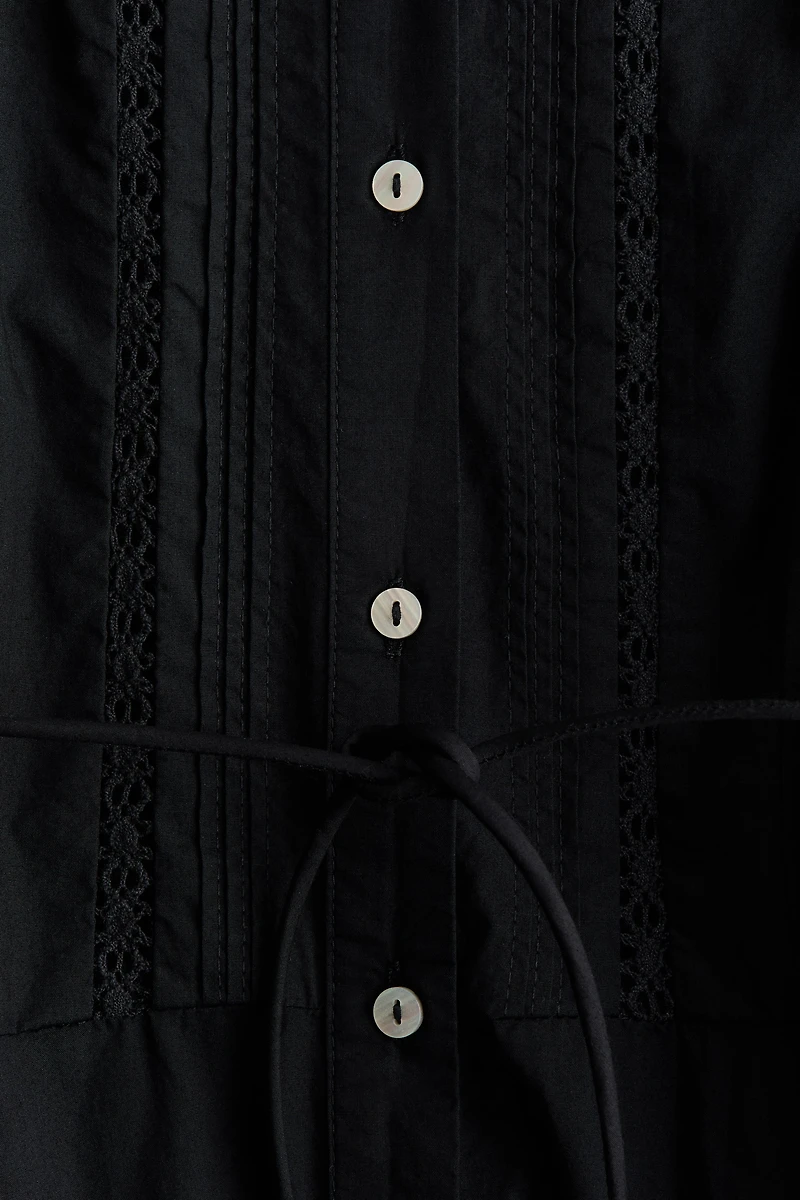 Cotton Shirt Dress with Pintucks