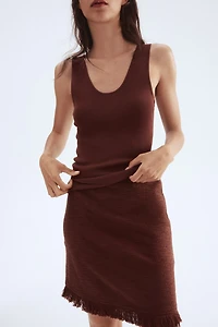 Bouclé Skirt with Fringe