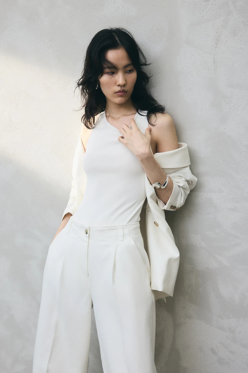 Wide-Leg Twill Pants