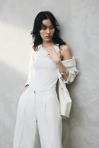 Wide-Leg Twill Pants