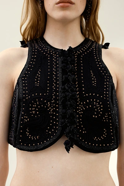 Gilet sans manches en toile avec broderies