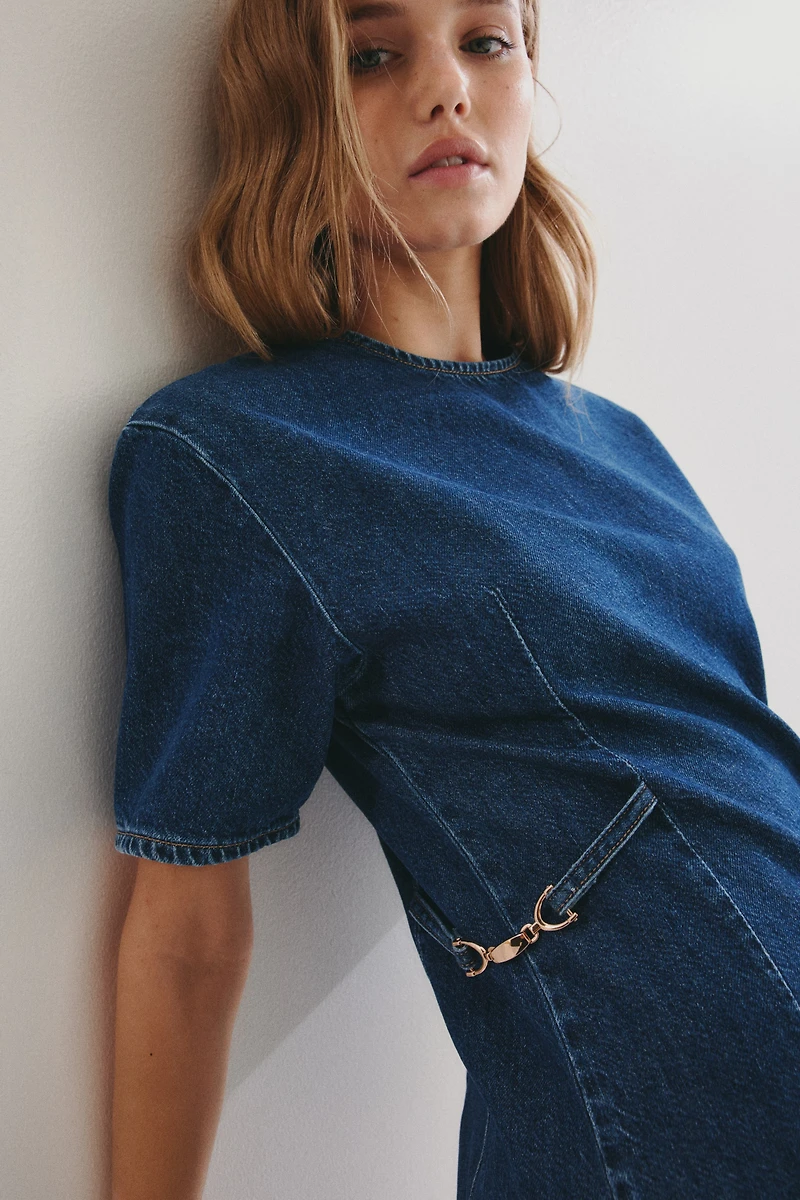 Buckle-Detail Denim Dress
