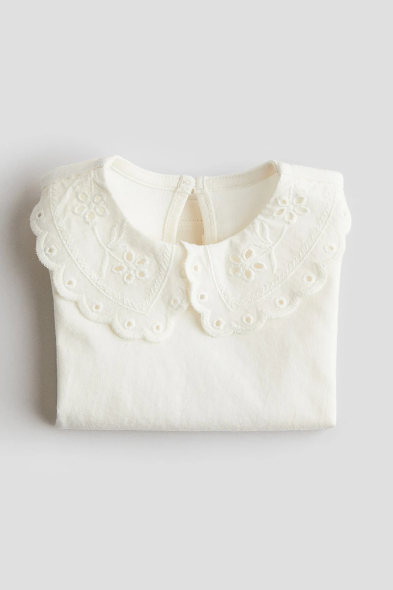 Top with Eyelet-Embroidered Collar