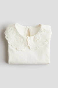 Top with Eyelet-Embroidered Collar