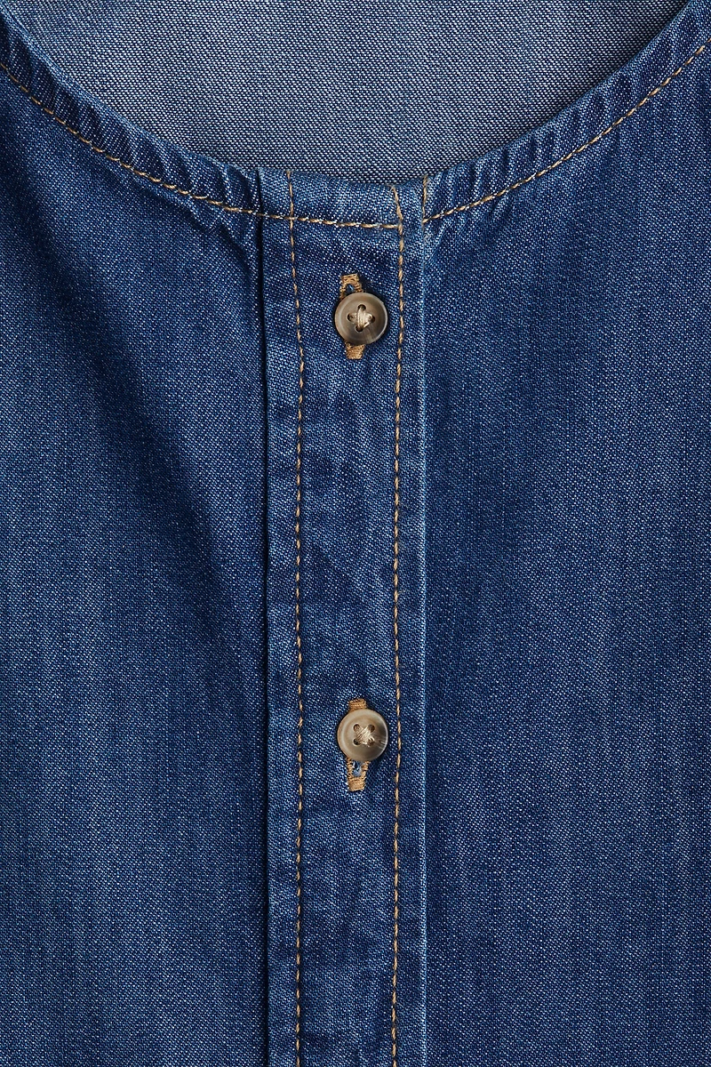 Balloon-Sleeved Denim Blouse