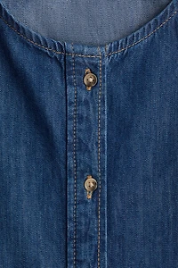 Balloon-Sleeved Denim Blouse