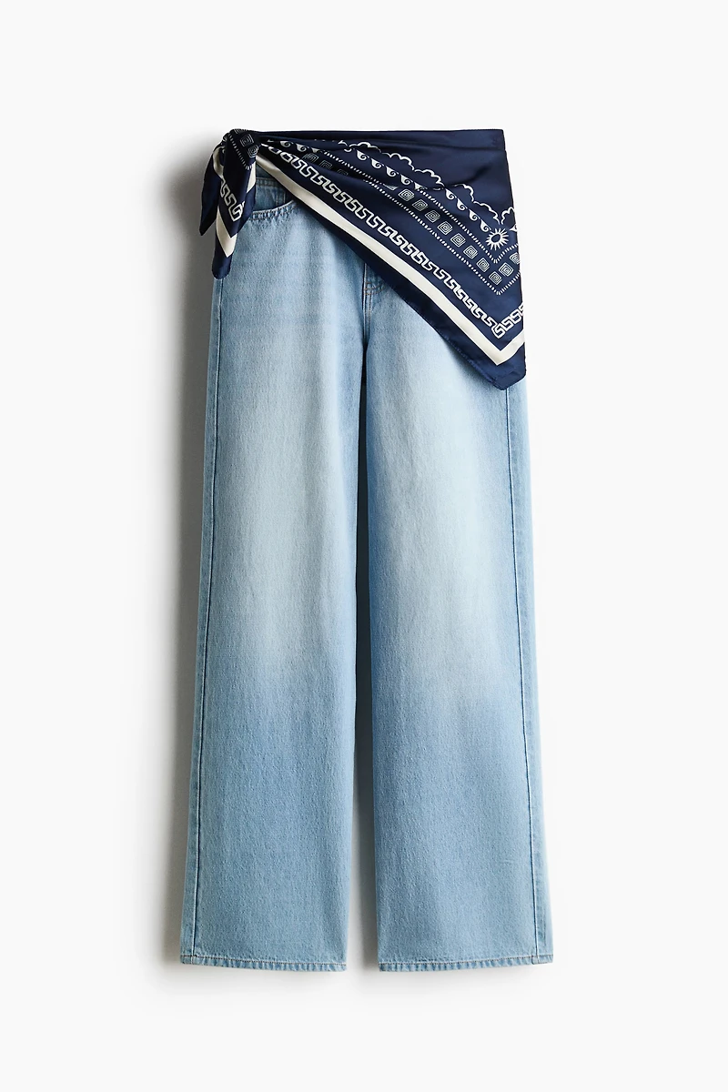 Straight High Waist Scarf-Detail Jeans