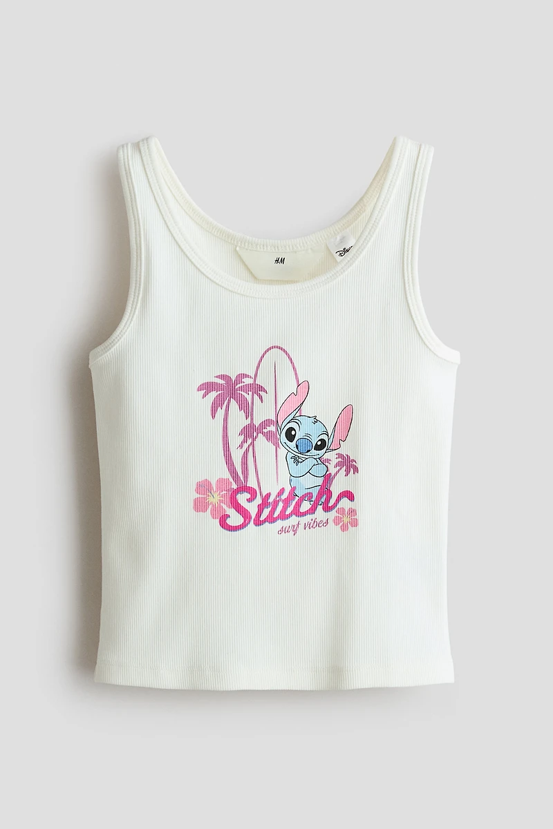 Ribbed Tank Top with Printed Motif