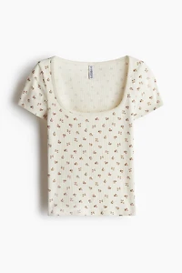 Picot-Trimmed Ribbed T-Shirt